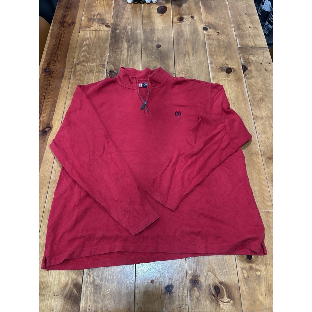 Chaps Men's XXL Red Waffle Knit 1/4 Zip Pullover Mock Neck Activewear Top
